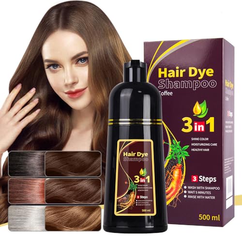 Champú Tinte Negro Instantáneo 3 En 1, Larga Duración, Tinte Rápido, Champú Tinte Negro Instantáneo Para Canas, Fácil 500ml Para Hombres Y Mujeres (Coffee)