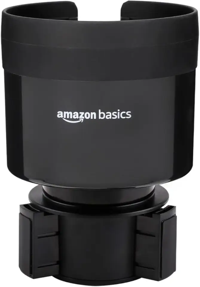 Amazon Basics Car Cup Holder Expander with Adjustable Base, Fits Large Bottles 3.4 to 3.8 in Diameter, Securely Holds Yeti, Hydro Flask and More, Black