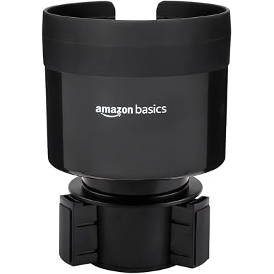 Amazon Basics Car Cup Holder Expander with Adjustable Base, Securely Holds Large Bottles 3.4 to 3.8 in Diameter, Compatible with Yeti, Hydro Flask, Easy Installation, Black
