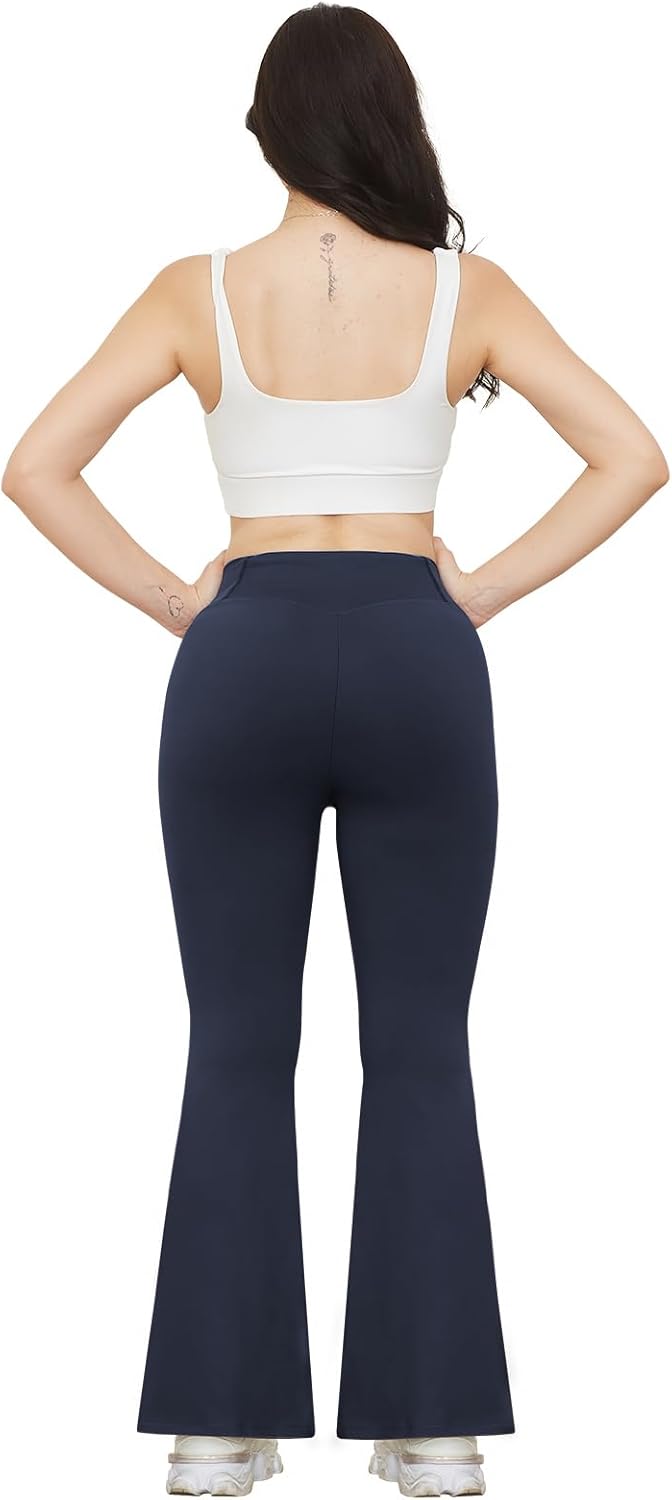 Flare Leggings for Women: Crossover High Waist & Tummy Control Yoga Pants with Back Pockets - Workout Casual Wear - Image 3