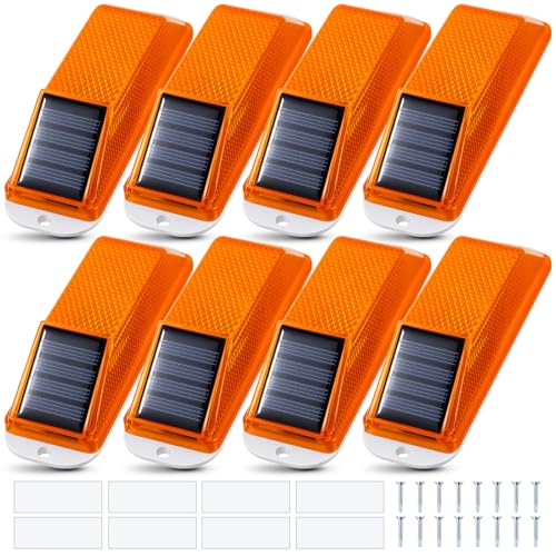 Rossesay 8 Pcs Solar Strobe Warning Lights Sensitive LED Warning Lamp IP54 Waterproof Yellow Flashing Beacon Outdoor Safety Traffic Lights for Driveway, Construction Site, Barricade, Dock, Vehicle