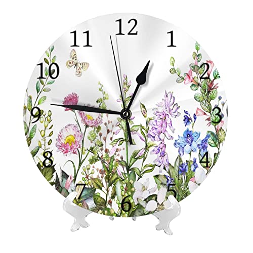Snrfory Wall Clock Tropical Herb And Wild Flower Leaf 10 Inch Silent Non-Ticking Wall Clocks Battery Operated Home Deco Round Wall Clock #TOP1