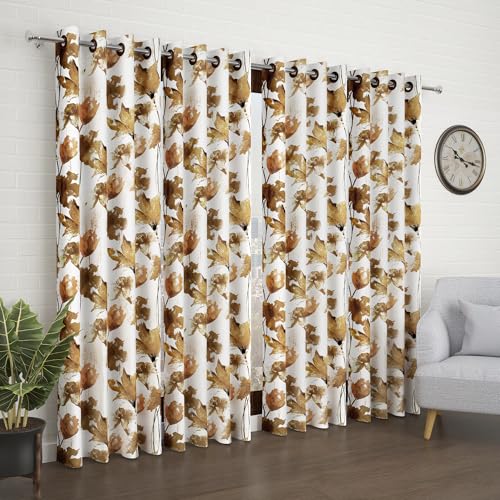 Image of Door Curtains 7 Feet Long Set of 10 | Polyester | Floral Design | Room Darkening Curtains | Door Curtains for Living Room | (118 x 215 cm, Off White & Brown) | Perfect for Home Decor
