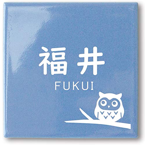 タイル 表札 正方形 【選べるデザイン】コンパクト マンション 戸建 ポスト プレート (G.ふくろう(漢字+英字), 05.ブルー)