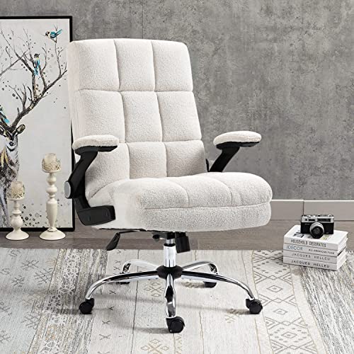 Yamasoro High Back Ergonomic Office Chair,Modern Computer Desk Chairs With Flip-Up Armrests, Faux Fur Executive Swivel Rolling Chair (White) #TOP8