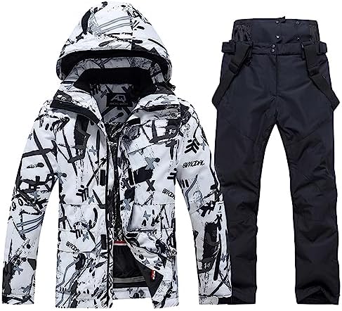 GS SNOWING Men's Jacket and Pants Set Insulated Waterproof Waterproof Snowboard Snowsuits for Snow Sport #04Black S