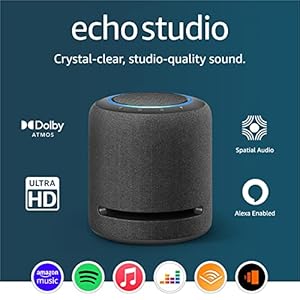 Echo Studio | Our best-sounding Wi-Fi and Bluetooth smart speaker ever | Dolby Atmos, spatial audio, smart home hub and Alexa | Charcoal