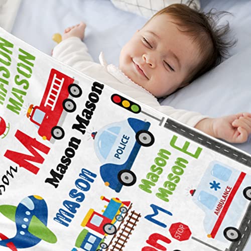 Image of Personalized Blanket with Name for Boys Custom Name Blanket Car Transport