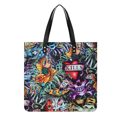 Sac à Main Shopper Crâne Sirène | Grand Cabas de Plage et Voyage Confortable