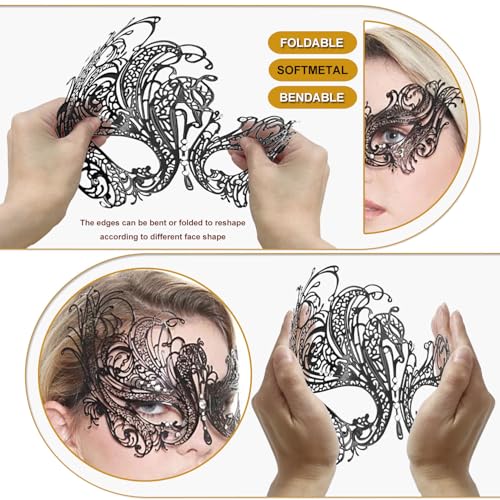 Image of Aqearl Masquerade Mask for Women Metal Mask Shiny Rhinestone Venetian Party Evening Prom Ball Mask Bar Costumes Accessory