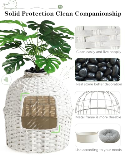 SETVSON Caixa de Areia para Gatos Móvel com Plantas Artificiais, Tamanho Médio (20 inches C x 19.99