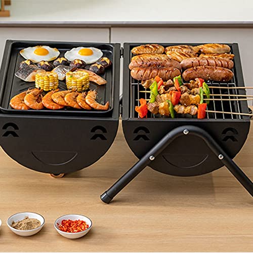 Przenośny dwustronny grill do grillowania - blacha walcowana na zimno na węgiel drzewny na piknik kempingowy i imprezy na podwórku - idealny sprzęt do gotowania na świeżym powietrzu