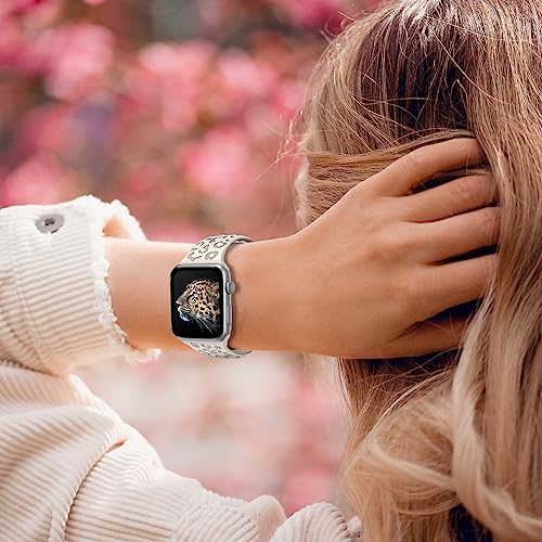 Towsnails Compatible with Apple Watch Straps 38mm 40mm 41mm 42mm Women Men, Leopard Print Silicone Sport Band Replacement Straps for Apple Watch Series 11 10 9 8 7 6 5 4 3 2 1 SE SE3 - Star Light - Image 4