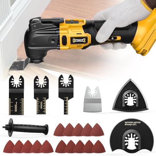 DIYtoolifz 21000 OPM MAX Oscillating Tool Compatible with Dewalt 20V (No Battery), 6 Speed Brushless-Motor, Cordless Oscillating Multi Tool kit for Cutting Nails Wood Drywall Remove Grout & Sanding