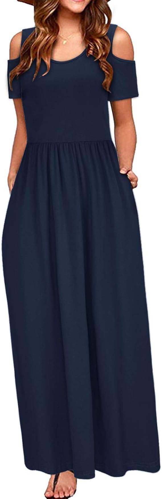STYLEWORD Women's 2023 Summer Maxi Cold Shoulder Floral Long Dresses with Pocket