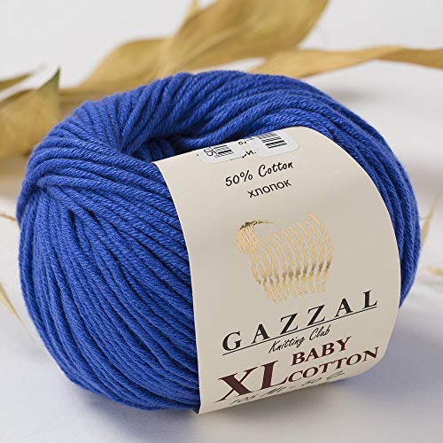 3 Pack (Ball) Gazzal Baby Cotton XL Total 5.28 Oz / 344 Yrds, Each Ball 1.76 Oz (50g) / 246 Yrds (225m) Super Soft, DK- Worsted Baby Yarn, 50% Turkish Cotton, Blue - 3421