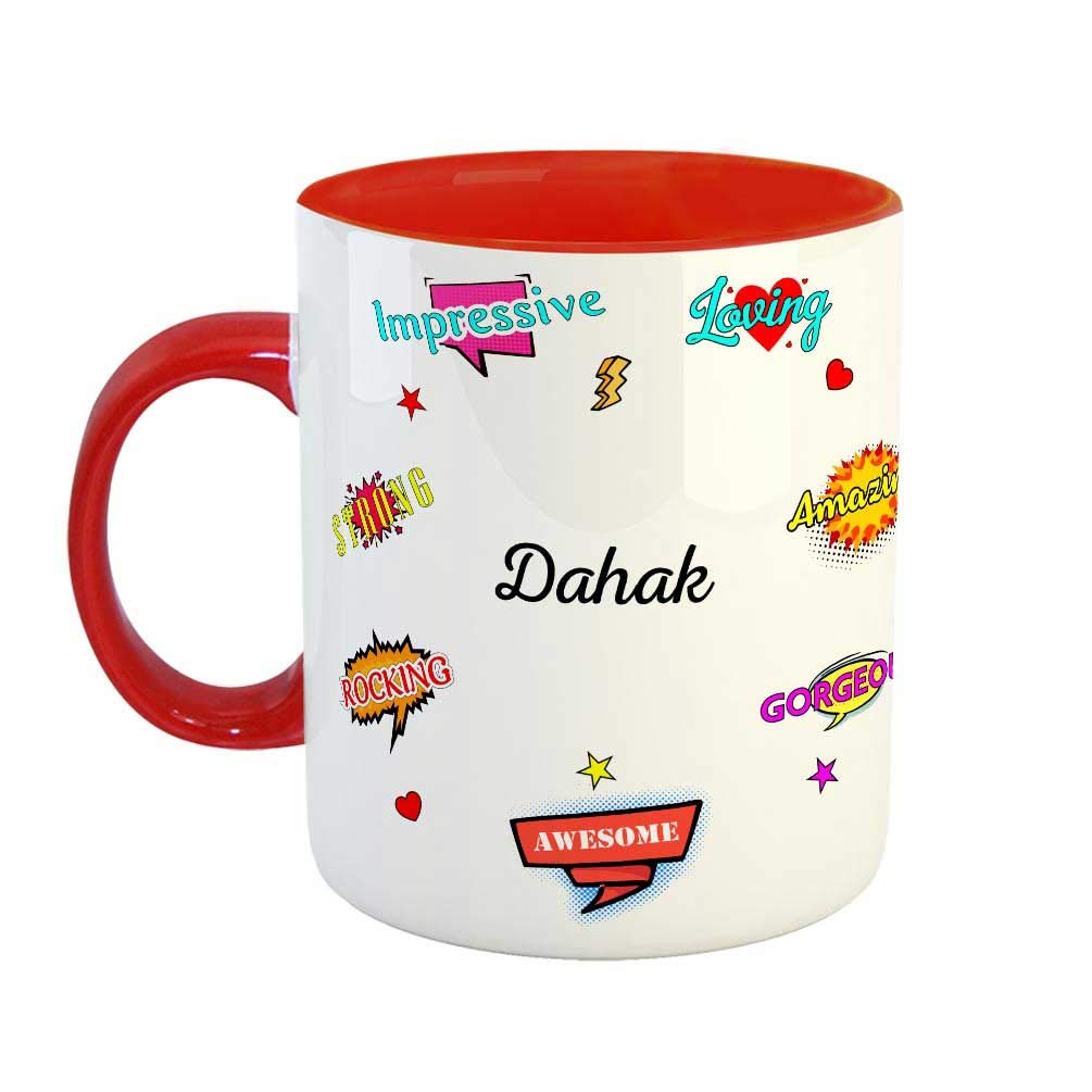FABTODAY Ceramic Coffee Mug - Best Gift for Happy Birthday, Anniversary, Return Gift, Everyday Gifting, Color - Red, Name - Dahak