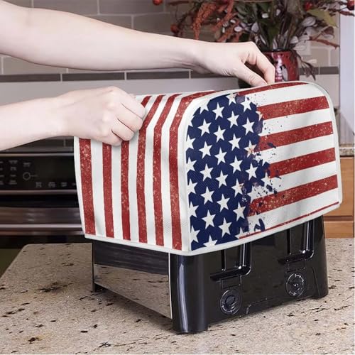 Image of July 4th American Flag Toaster Dust Cover Bakeware Protector Compatible with 4 Slice Kitchen Small Appliance Toaste Oven Dust Protection Cover