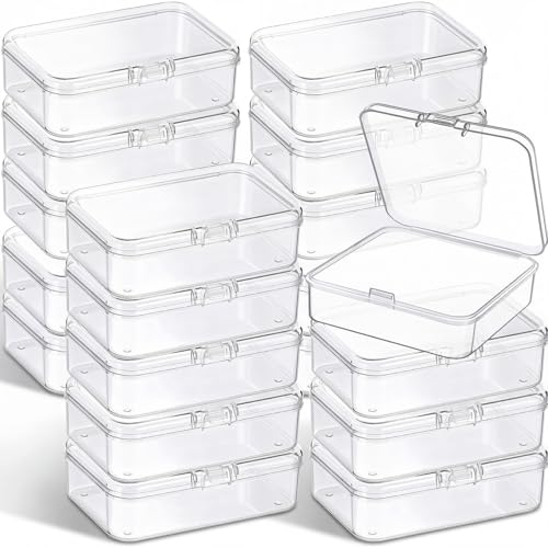 Image of Jetec 18 Pieces Mini Plastic Clear Beads Storage Containers Box for Collecting Small Items, Beads, Jewelry, Business Cards, Game Pieces, Crafts (2.9 x 2.9 x 1 Inch)