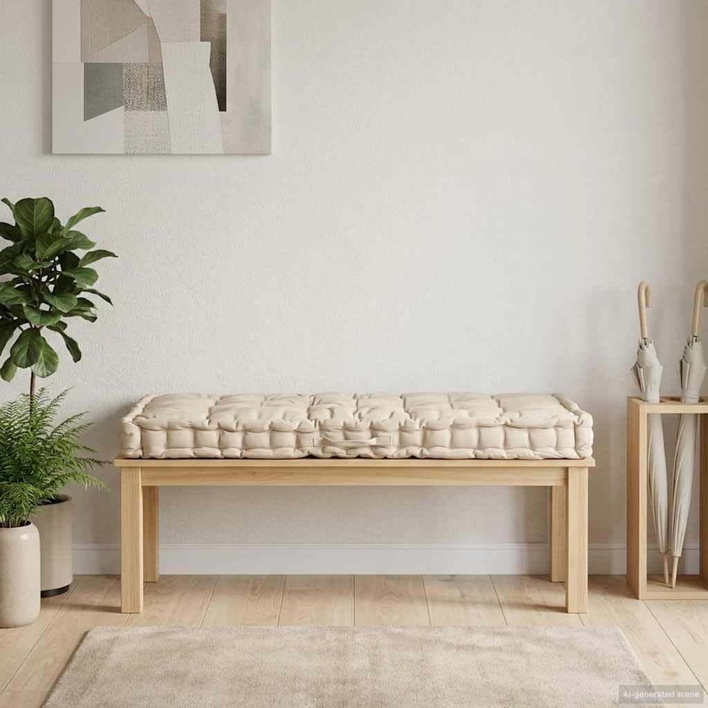 Coussin palette en coton beige de qualité supérieure 120 x 80 x 10 cm matelassé