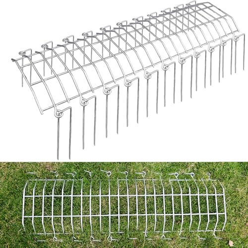 GRELWT 4 Pcs 32.5" L x 11.8" W Original Gate Plate with 88 Pcs 10" H U-Shaped Stakes, Hot-dip Galvanized Underground Fence Gap Filler, 5.5mm Dog Digging Deterrent, Animal Fence Barrier by GRELWT - Used condition - US$102.95