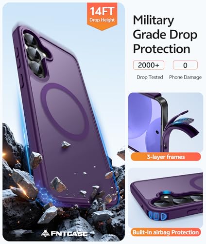 Image of FNTCASE for Samsung Galaxy S25 /S24 Case: Galaxy S24 /S25 Phone Case [Fit with Magsafe] Translucent Matte Case [Screen Protector] Military Grade Shockproof Protective Phone Cover-Purple