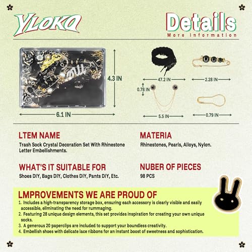 YLOKO 98PCS Junk Socks Chrams, Black Brooches & Pins for Women by YLOKO - Used condition - Image 4