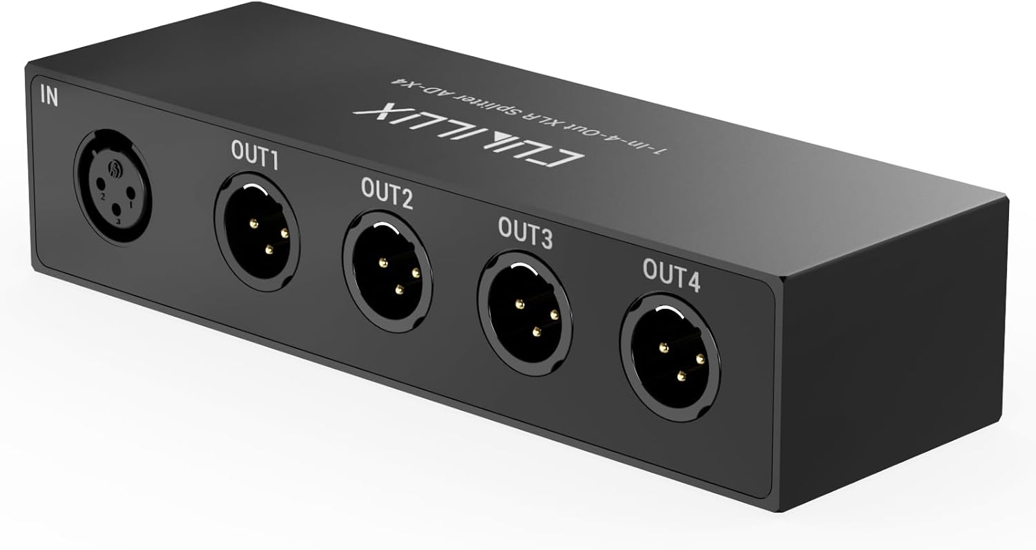 Cubilux 4-Way XLR Audio Passive Splitter, 1 Female to 4 Male XLR Balanced Distributor for Mic/Line, 1 in 4 Out Aluminum Splitter Box