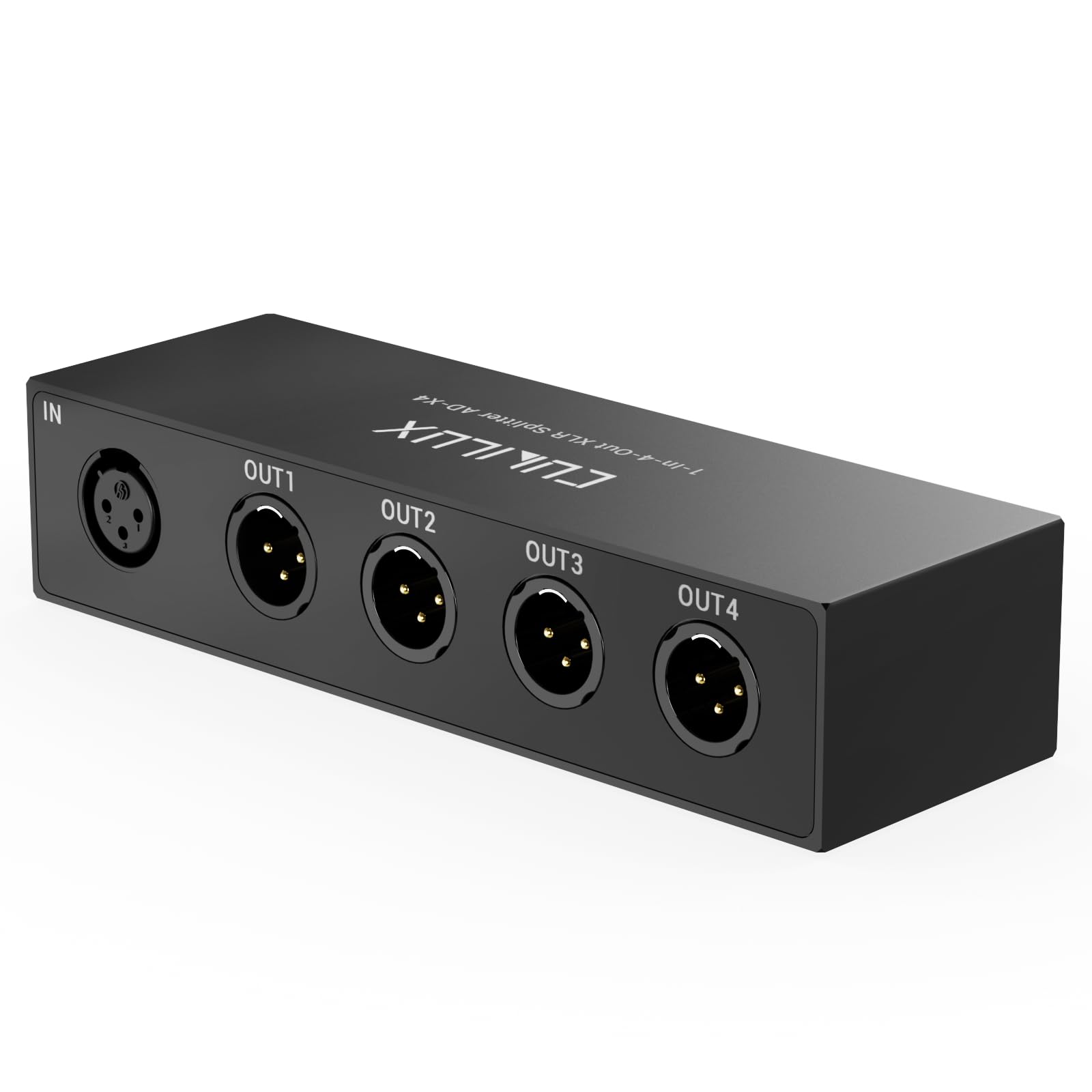 Cubilux XLR Audio Splitter 4 Way Passif, Répartiteur XLR Mono 1 Entrée 4 Sorties, Distribution de Signal Audio Symétrique pour Microphone et Signal Line, Boîtier en Aluminium