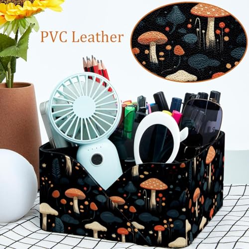 Boîte de rangement de bureau avec compartiments stylos au motif champignon noir chic