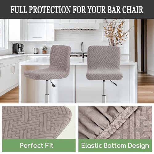 Image of FUANGUI Bar Stool Covers with Backs, 2 Pack Stretch Bar Stool Chair Covers, Knitted Jacquard Bar Stool Covers,Washable Bar Chair Covers Swivel Barstool Slipcovers (Knitted Khaki 01)