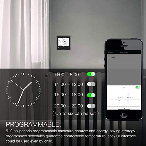 MoesGo Thermostat Intelligent avec Fonction WiFi, pour contrôle de systèmes de Chauffe Eau à gaz, Compatible avec l'application Smart Life/Tuya et Les systèmes Alexa et Google Home (Noir) - Image 6