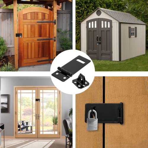 Image of Biaungdo 2 Inch Padlock Hasp, Black, 4 Pcs Door Slide Latch Lock | Security Door Clasp, Painted Iron Gate Bolt Lock Hasp, With Screws, For Door Gate, Home, Garden, Yard