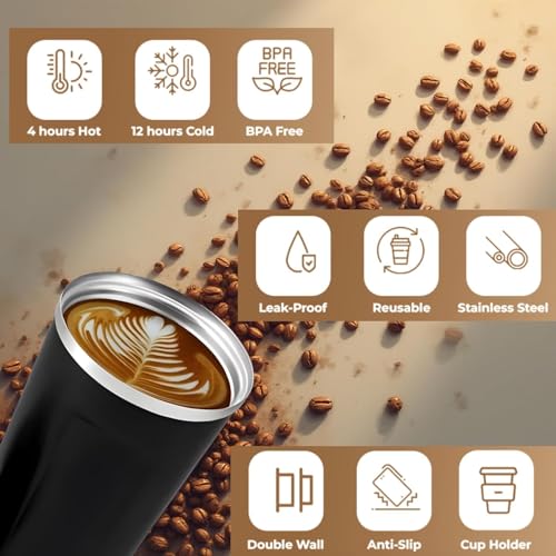 Image of Coffee Mug 500ML Vacuum Insulated Stainless Steel Cup with Leakproof Lid & Non-Slip Cover, Keep Drinks 8 Hrs Hot & 14 Hours Cold, Ideal for Office & Outdoor Use
