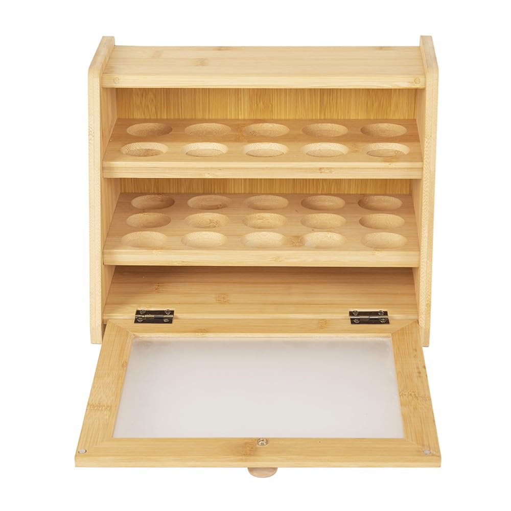 Soporte para huevos de bambú, organizador apilable de encimera de cocina con capacidad para 25 huevos, estante de almacenamiento de huevos de madera natural para refrigerador o encimera