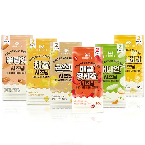 MOHNIC Popcorn Seasoning Variety Pack, 6 Flavors, 12 Single-Serve Portable Packs, Korean Popcorn & Snack Topping for Popcorn for Movie Night, Fries, Chips, Chicken, Corn, Party Snacks, and Cooking
