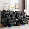 Rv power loveseat recliner chair set lether wall hugger reclining sofa with console double home theater seating with massage and heat 2 person couch rv furniture for living room black  urban country home decor