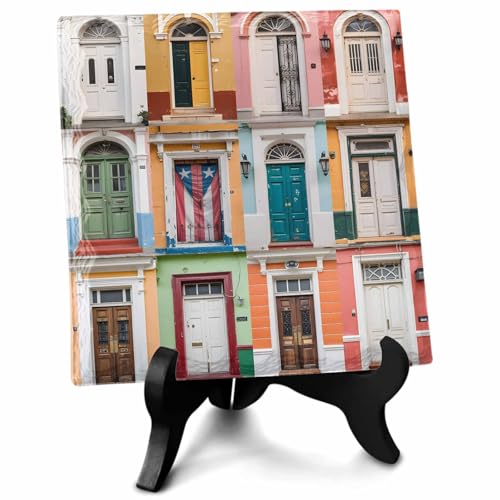 Puerto Rico Christmas Desk Ceramic Ornament 6.3"x6.3", Vintage Arched Doors