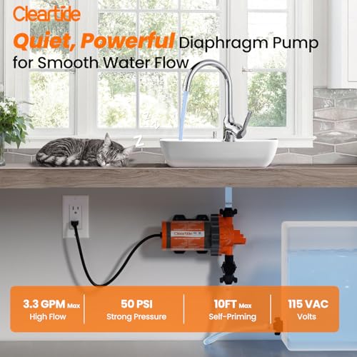 Image of Cleartide Diaphragm Water Pump, 115V, 3.3 GPM, 50 PSI, Self-Priming 10FT, Self-Diagnosis & Dry-Run Protection, Built-In Pressure Switch, Water Pressure Booster Pump for Home Use