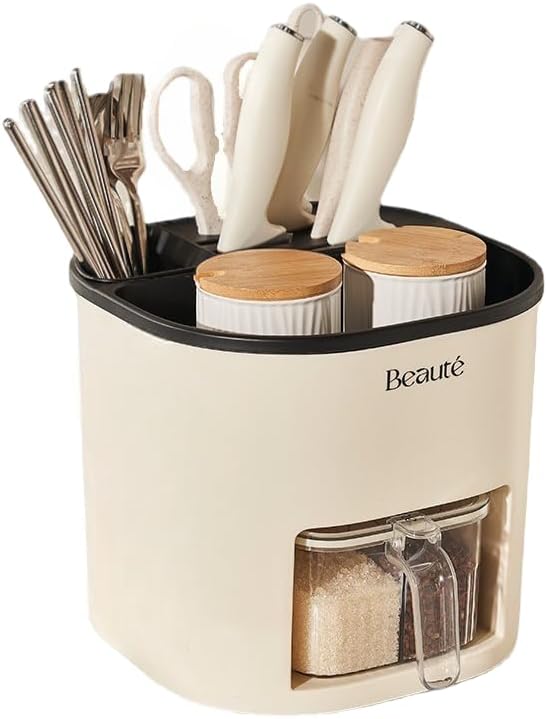 Organizador de cocina giratorio, organización de cocina, soporte para utensilios, organizador de cubiertos y cuchillos, estante de secado,