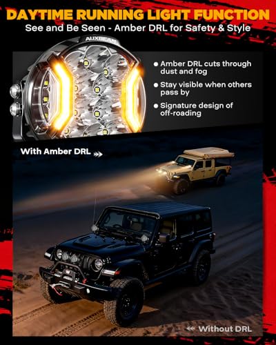 Image of Auxbeam V-Ultra Series Side Shooter Light Bar, 5Inch 172W Round Offroad Lights LED Pods 20400LM, Amber DRL & Spotlight Dual Color 270 Wider Off Road Lighting with Protective Covers, Pair