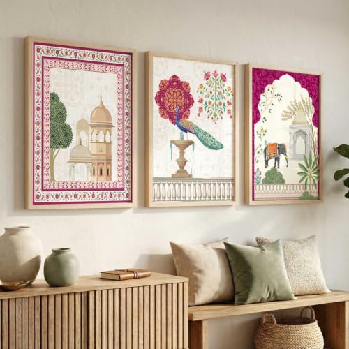 Image of kotart Indian Traditional Madhubani Wall Art Painting | Paintings with Frame Home Decoration For Living Room Bed Room Hotel Wall Decor Digital Reprint Set of 3 (10X13 inch)