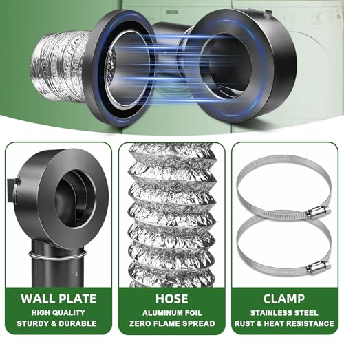 Image of Magnetic Dryer Vent Connector Kit Easy to Clean Quick Connector DV90 Airtight Seal ,Magnetic Dryer Vent Coupling,Includes 4-inch Aluminum Foil Hose and 2 Clamps (Space Gray) | Self-Alignment Design