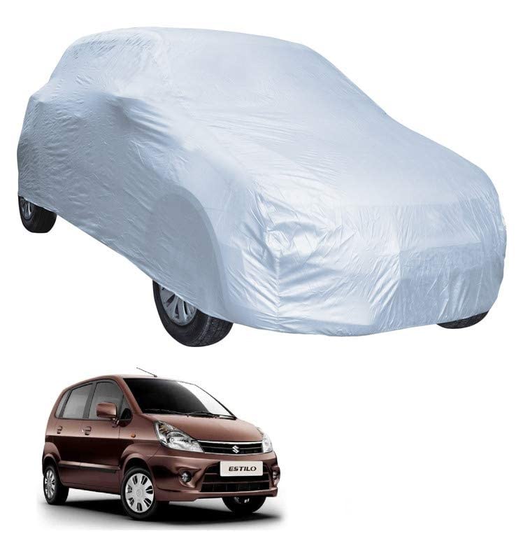 Image of Auto Hub Car Cover Compatible with Maruti Estilo with Weather Proof, Triple Stitched, Estilo Car Cover- Plain Silver