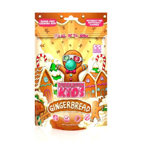Image of Bubblegum Kids Gingerbread Sugar Free Gum | Sugarless Gum with Xylitol | Vegan, Low Calorie Candy Alternative for Kids & Adults | Christmas Theme | Resealable Bag, 55 Pieces Per Pack, 1 Pack