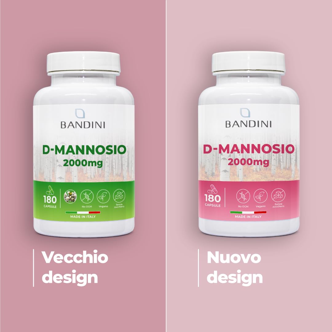 Bandini® D Mannosio per Cistite - 180 Capsule 2.000mg D-Mannosio Puro per Dose Giornaliera - ad Alto Dosaggio - Integratore per Benessere e Supporto Vie Urinarie - Mannosio Puro Cistite - 100% Vegan