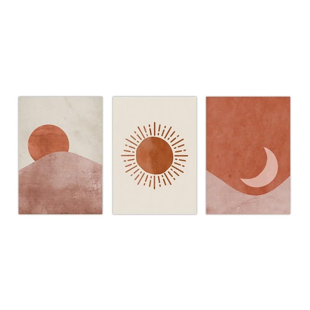 SOBMQ Poster-Abstract Moon Sunrise Canvas Painting Wall Art Pictures Nordic Art Poster and Prints For Living Room Bedroom Wall Home Decoration-50 * 70cm-3PCS (No Frame)