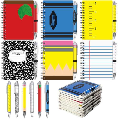 Resurhang 12 Set Teacher Notebook Gift Bulk, Back to School Stationery Spiral Notebook and Ballpoint Pens Kit First Day of School Teacher Gifts from Students for Office Staff(Style 1)