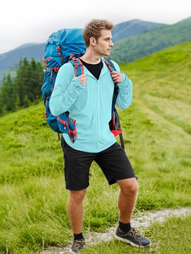Image of Mens UPF 50+ UV Full Zip Sun Protection Hoodie Jacket With Thumb holes Cooling Lightweight Fishing Hiking Cooling Shirts men