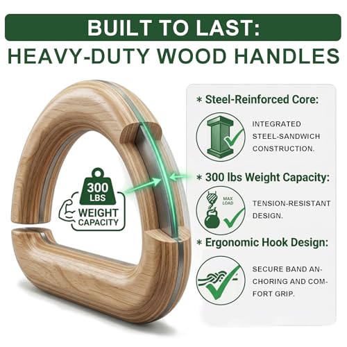 Image of Wooden Resistance Bands Handles Versatile Exercise Handles with Anti-Slip Grip Tapes for Elastic Band Workouts Home Gym Strength Training and Full-Body Workouts